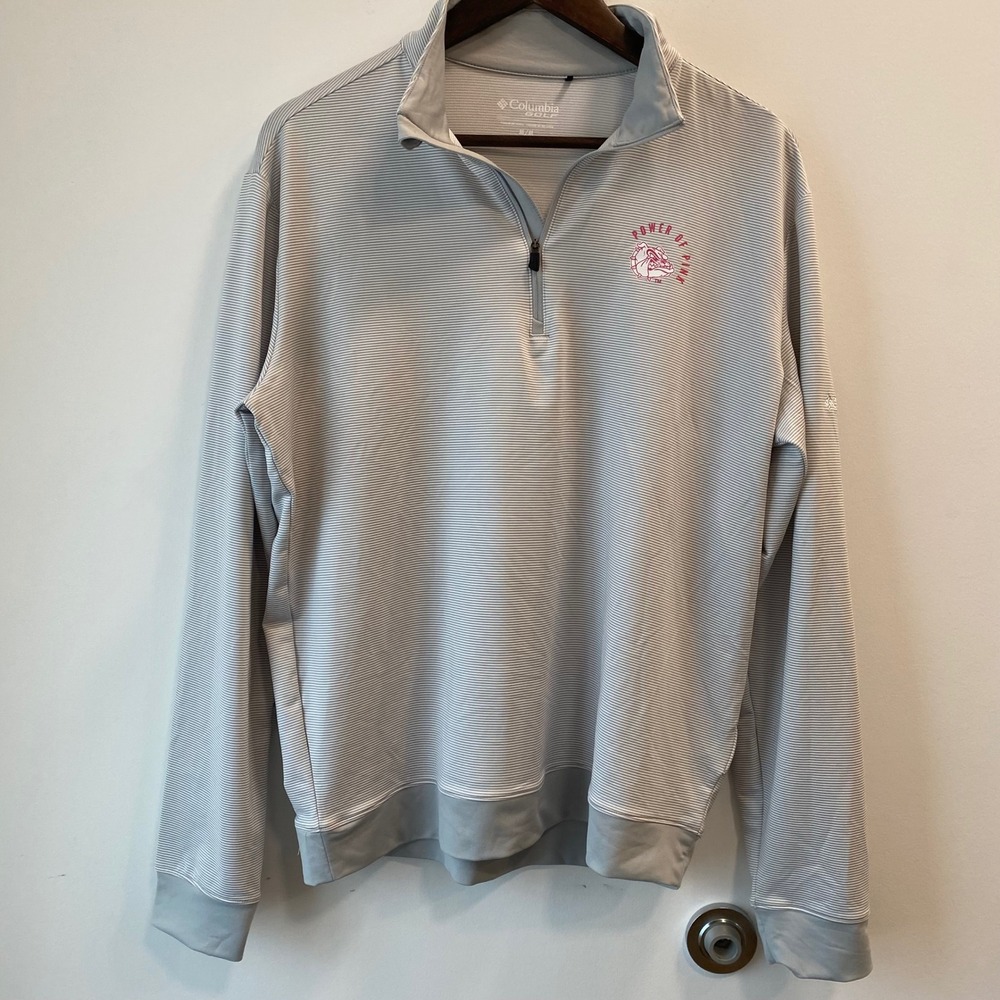 Columbia Pullover Mens M Grey Omni-Wick Even Power of Pink Golf 1/4 Zip